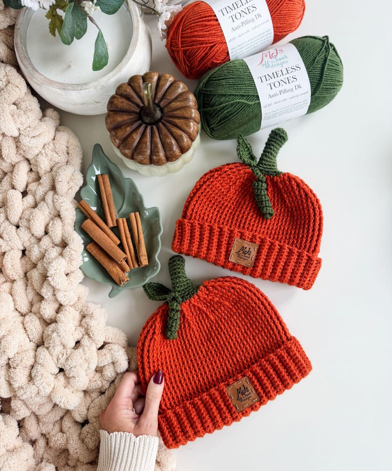 Pumpkin Hat Crochet Pattern PDF, Baby to Adult Pumpkin Beanie, Halloween Crochet Hat, Video Tutorial, Fall Hat Pattern