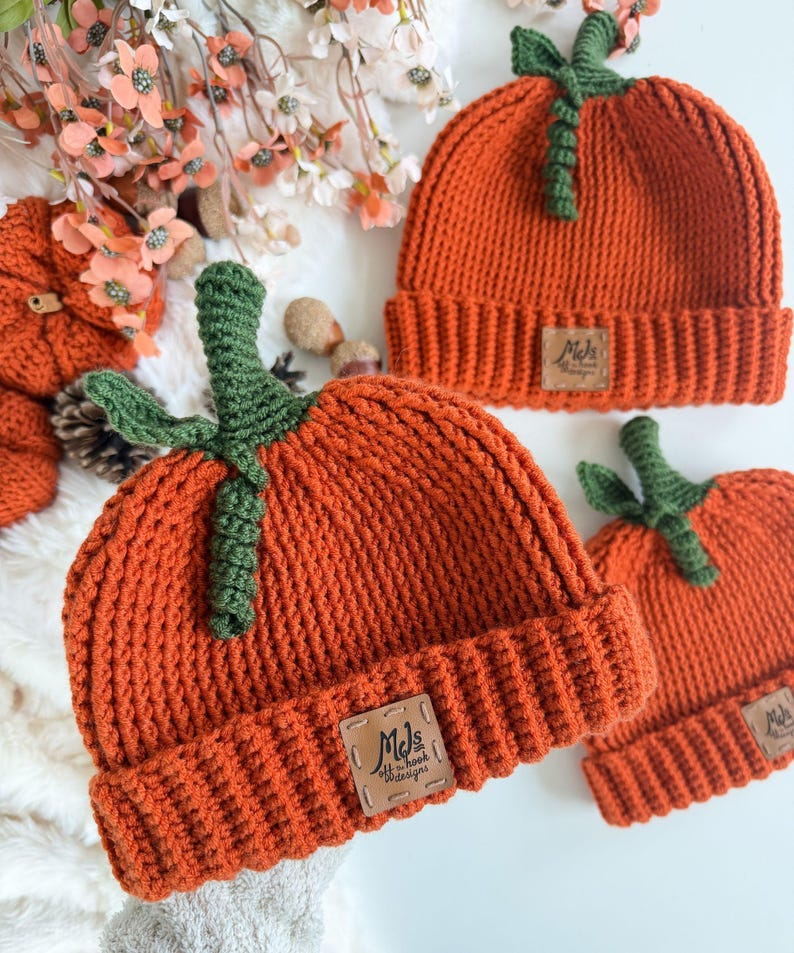 Pumpkin Hat Crochet Pattern PDF, Baby to Adult Pumpkin Beanie, Halloween Crochet Hat, Video Tutorial, Fall Hat Pattern
