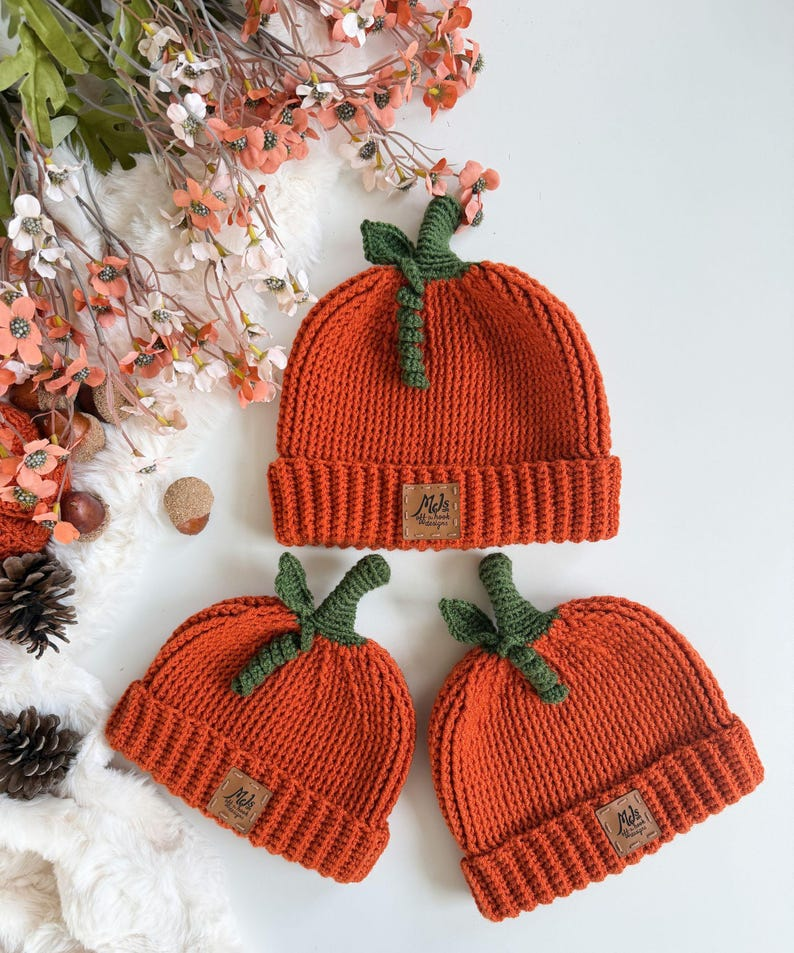 Pumpkin Hat Crochet Pattern PDF, Baby to Adult Pumpkin Beanie, Halloween Crochet Hat, Video Tutorial, Fall Hat Pattern