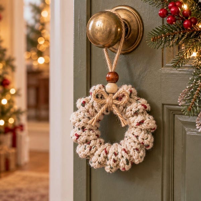 Curly Wreath Crochet Pattern PDF, Mini Christmas Wreath Ornament, Beginner Crochet Pattern, Rustic Holiday Decor, Gift Topper DIY