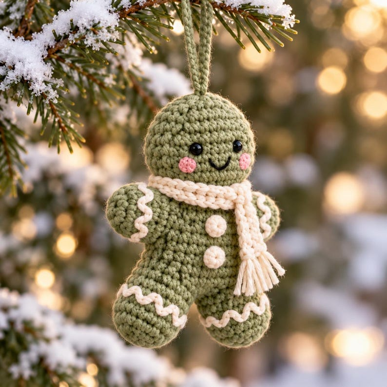 Gingerbread Crochet Ornament Pattern PDF, Christmas Amigurumi, 3 Colorways
