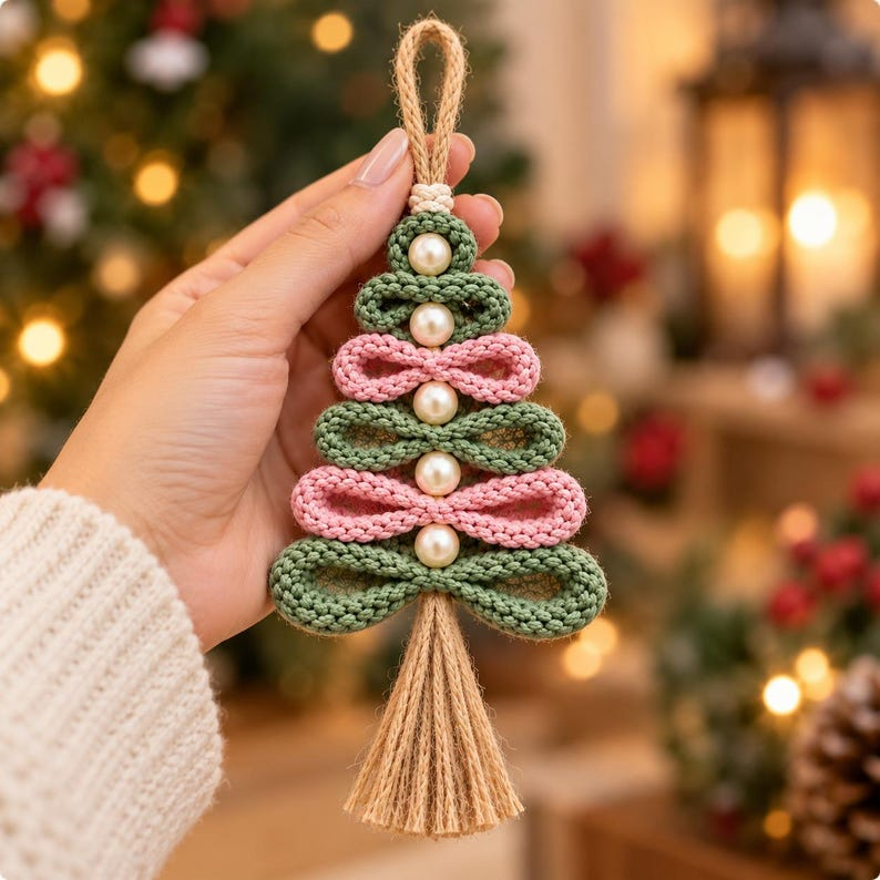 Crochet Christmas Tree Pattern PDF, Boho Loop Ornament