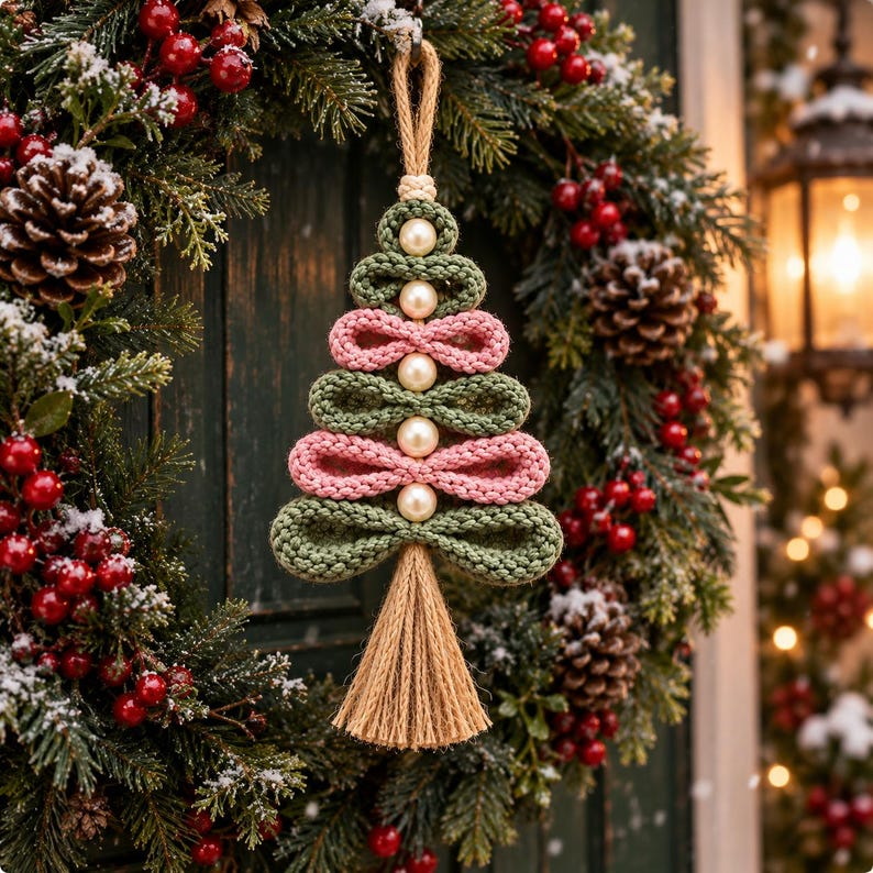 Crochet Christmas Tree Pattern PDF, Boho Loop Ornament