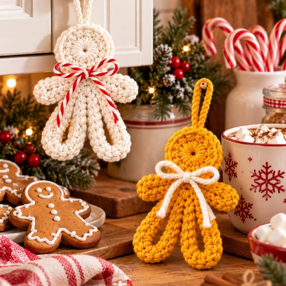 Gingerbread Crochet Ornament Pattern PDF, Flat Christmas Decor